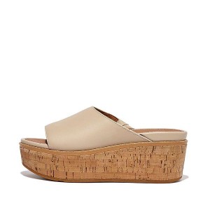 Grey / Beige Women's FitFlop Eloise Cork-Wrap Leather Wedge Slides | 234GZLUEB