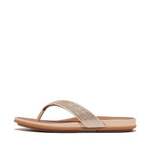 Grey / Beige Women's FitFlop Gracie Crystal Flip Flops | 416SGKWXZ