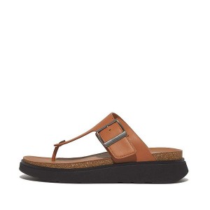 Light Brown Men's FitFlop Gen-Ff Buckle Leather Toe-Post Sandals | 206LHVSBN