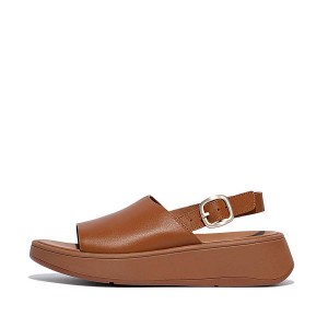 Light Brown Women's FitFlop F-Mode Leather Flatform Back-Strap Sandals | 790XGCFWL