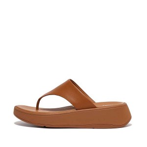 Light Brown Women's FitFlop F-Mode Leather Flatform Toe-Post Sandals | 213LGVPZI