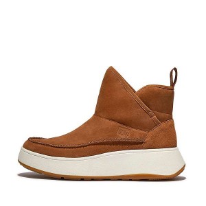 Light Brown Women's FitFlop F-Mode Nubuck-Mix Flatform Bootie Sneakers | 152QBXLKW