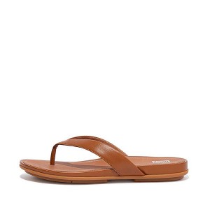 Light Brown Women's FitFlop Gracie Leather Flip Flops | 578XLSCPT