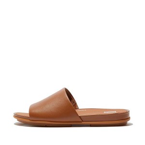 Light Brown Women's FitFlop Gracie Leather Slides | 154XLYTRH