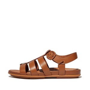 Light Brown Women's FitFlop Gracie Matt Buckle Leather Fisherman Sandals | 875DZJTIE