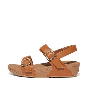 Light Brown Women's FitFlop Lulu Adjustable Leather Sandals | 851LBIMYJ