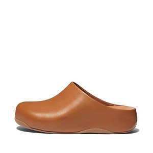 Light Brown Women's FitFlop Shuv Leather Clogs | 670WEDBUA