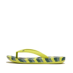 Light Green Kids' FitFlop Iqushion Junior Wave Print Ergonomic Flip Flops | 690HJTEDI