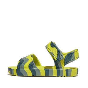 Light Green Kids' FitFlop Iqushion Toddler Wave Print Ergonomic Back-Strap Sandals | 125OABGHP