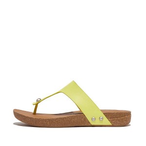 Light Green Women's FitFlop Iqushion Leather Toe-Post Sandals | 649EXKWMB