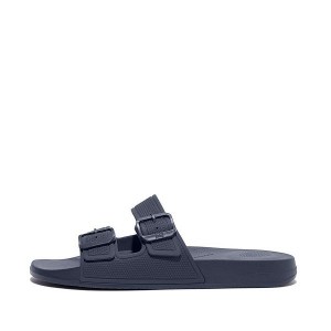 Navy Men's FitFlop Iqushion Iqushion Two Bar Buckle Slides | 529CEQPGR