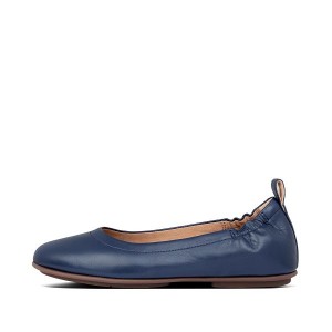 Navy Women's FitFlop Allegro Soft Leather Ballet Flats | 348KCVXTW