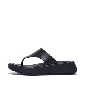 Navy Women's FitFlop F-Mode Leather Flatform Toe-Post Sandals | 197JKDTLA