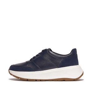 Navy Women's FitFlop F-Mode Leather Suede Flatform Sneakers | 736OTCJZQ