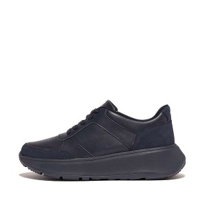 Navy Women's FitFlop F-Mode Leather Suede Flatform Sneakers | 746ZQWDOY