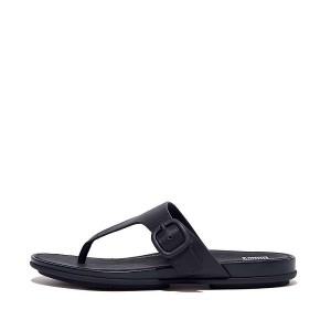 Navy Women's FitFlop Gracie Matt Buckle Leather Toe-Post Sandals | 213LHYZVD