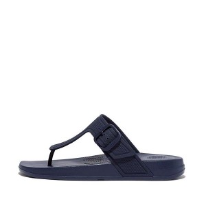 Navy Women's FitFlop Iqushion Adjustable Buckle Flip Flops | 041AFXPUJ