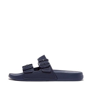 Navy Women's FitFlop Iqushion Two Bar Buckle Slides | 120SRQUWN