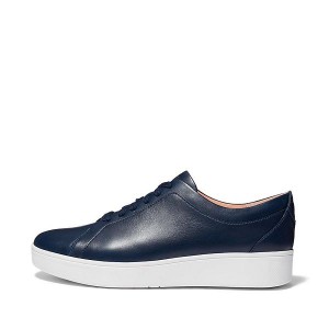 Navy Women's FitFlop Rally Leather Sneakers | 305OZNPJK