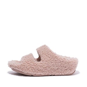 Pink Women's FitFlop Shuv Two Bar Shearling Slides | 518LRYIWO