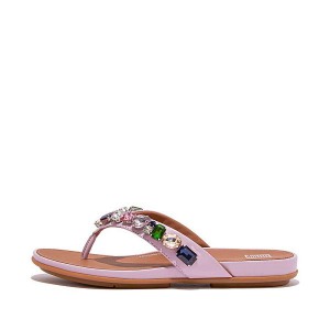 Purple Women's FitFlop Gracie Jewel Deluxe Leather Flip Flops | 124JGSLAR