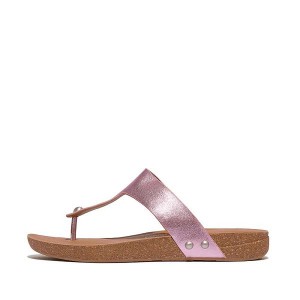 Purple Women's FitFlop Iqushion Metallic Leather Toe-Post Sandals | 726WXQVUS