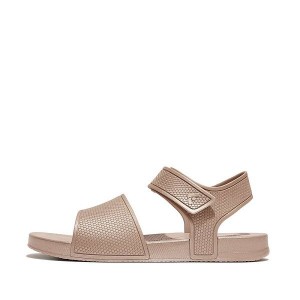 Rose Gold Kids' FitFlop Iqushion Junior Shimmer Ergonomic Back-Strap Sandals | 406BSWEGD