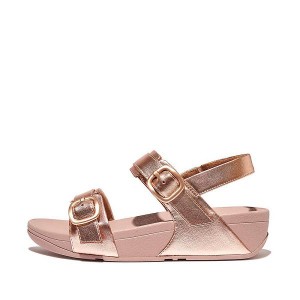 Rose Gold Women's FitFlop Lulu Adjustable Buckle Metallic Leather Back-Strap Sandals | 103UTQODX