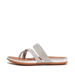 Silver Women's FitFlop Gracie Shimmerlux Strappy Toe-Post Sandals | 748XODIWB