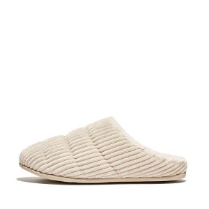 White Women's FitFlop Chrissie Biofleece Lined Corduroy Slippers | 528NBOYGS