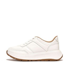 White Women's FitFlop F-Mode Leather Flatform Sneakers | 931NCAXZB