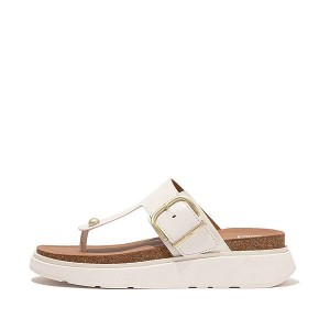 White Women's FitFlop Gen-Ff Buckle Leather Toe-Post Sandals | 584MOWGBH