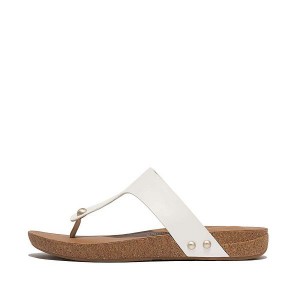 White Women's FitFlop Iqushion Leather Toe-Post Sandals | 201ONIDSB