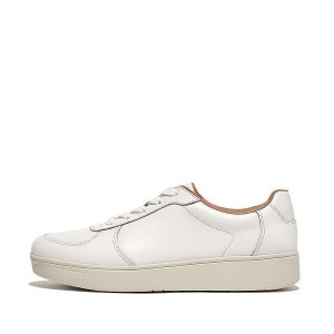 White Women's FitFlop Rally Leather Panel Sneakers | 046RSZVFE