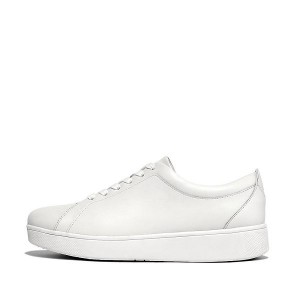 White Women's FitFlop Rally Leather Sneakers | 749ONSQBK