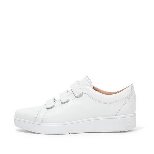 White Women's FitFlop Rally Strap Leather Sneakers | 362DSLHGQ