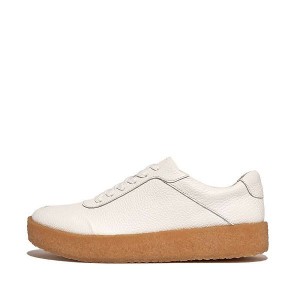 White Women's FitFlop Rally Tumbled Leather Crepe Sneakers | 395RCFWZQ