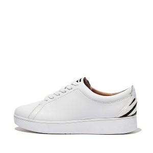 White Women's FitFlop Rally Zebra Back Leather Sneakers | 263QYCLUG