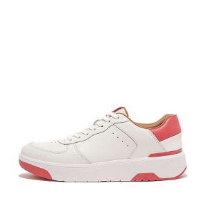 White / Coral Women's FitFlop Rally Evo Leather Sneakers | 741FYAZLK