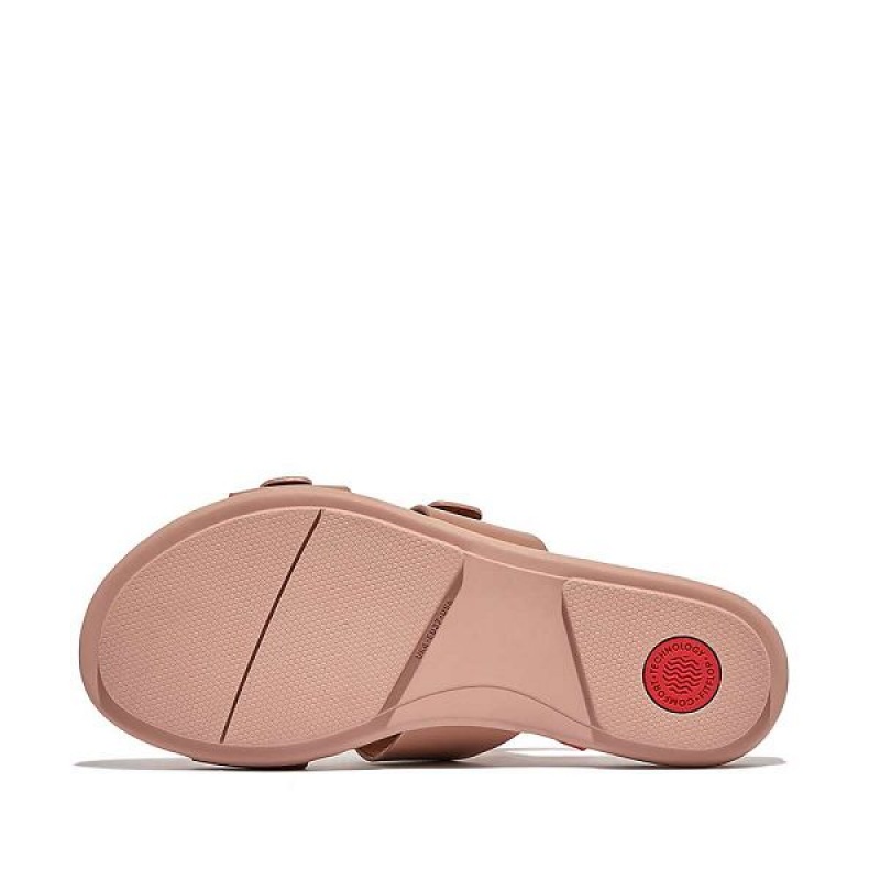 Beige Women's FitFlop Gracie Buckle Two Bar Leather Slides | 613VOTHYA