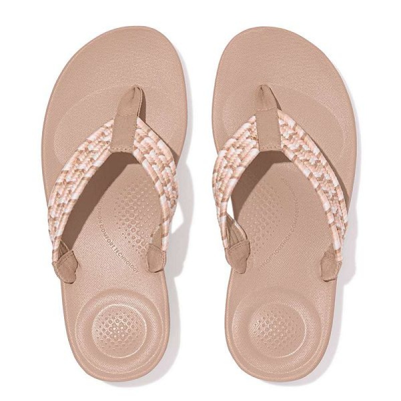 Beige Women's FitFlop Iqushion Art Webbing Ergonomic Flip Flops | 946TRPHAS