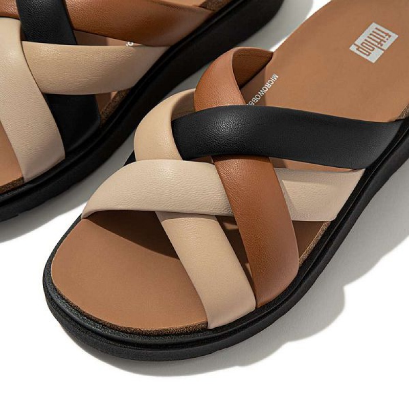 Beige / Black Women's FitFlop Gen-Ff Padded Strap Leather Slides | 941ZKSXFN