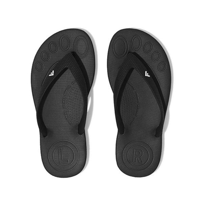 Black Kids' FitFlop Iqushion Junior Ergonomic Flip Flops | 690PRDGBA