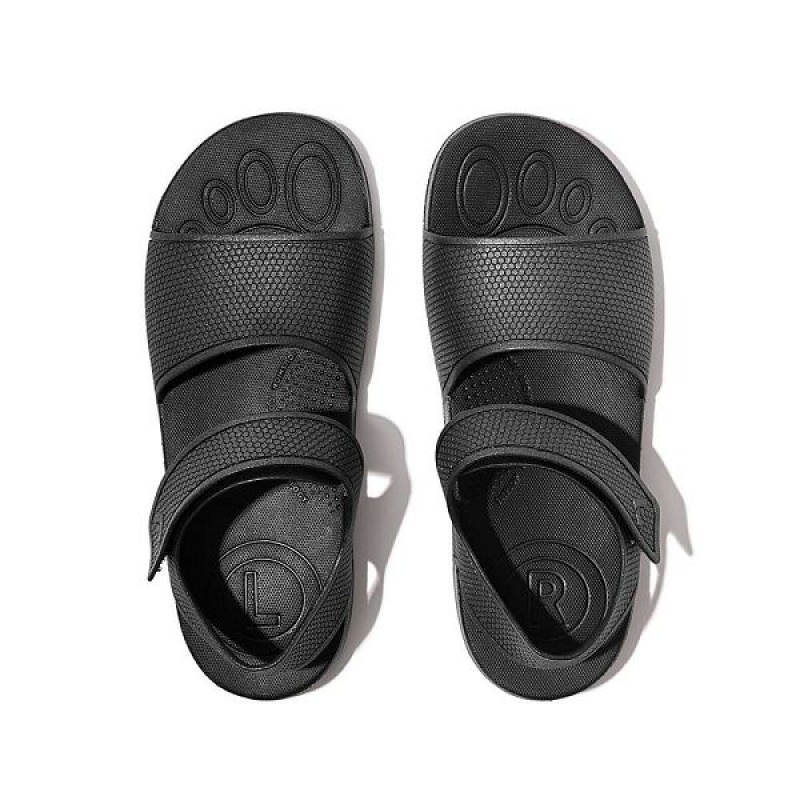 Black Kids' FitFlop Iqushion Junior Shimmer Ergonomic Back-Strap Sandals | 582YDRGTA