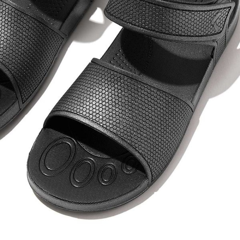 Black Kids' FitFlop Iqushion Junior Shimmer Ergonomic Back-Strap Sandals | 582YDRGTA