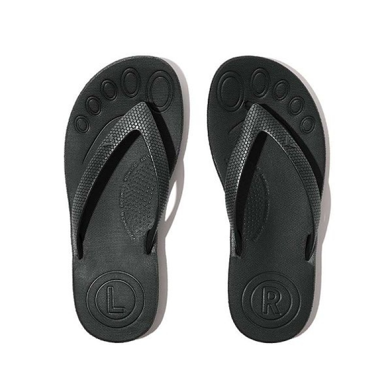 Black Kids' FitFlop Iqushion Junior Shimmer Ergonomic Flip Flops | 305EVDYTO