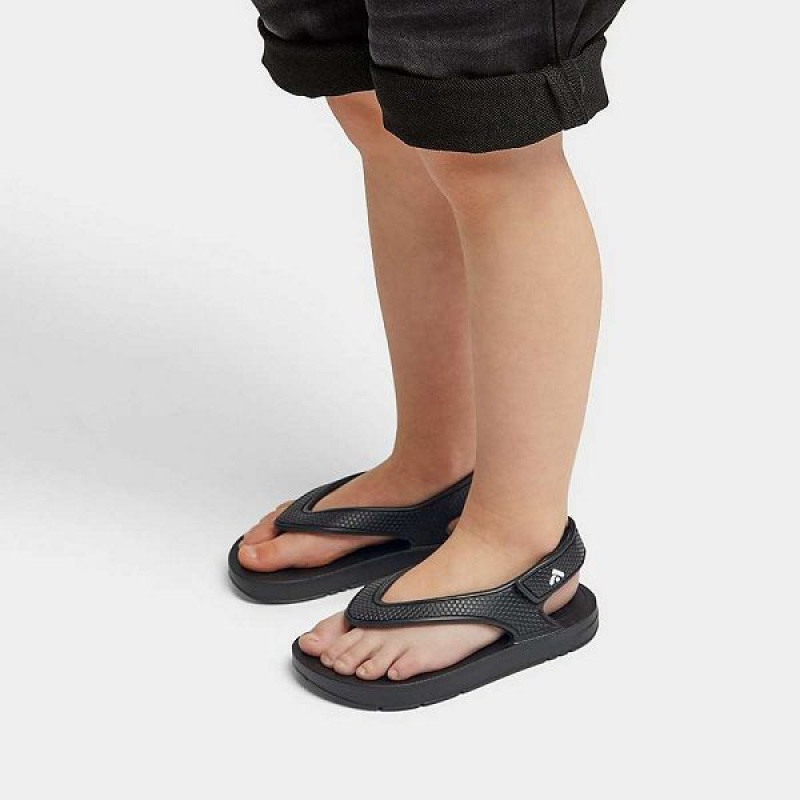 Black Kids' FitFlop Iqushion Toddler Ergonomic Back-Strap Flip Flops | 158CFKXMI