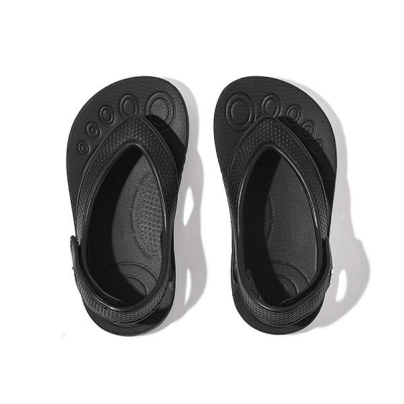 Black Kids' FitFlop Iqushion Toddler Ergonomic Back-Strap Flip Flops | 158CFKXMI