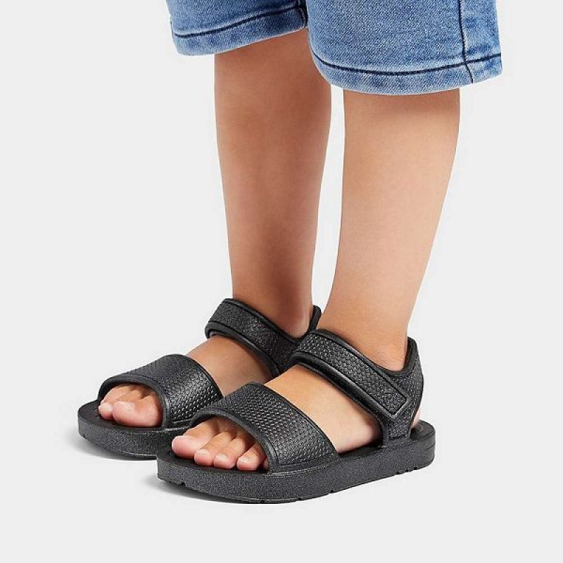 Black Kids' FitFlop Iqushion Toddler Shimmer Ergonomic Back-Strap Sandals | 389YFCAOG