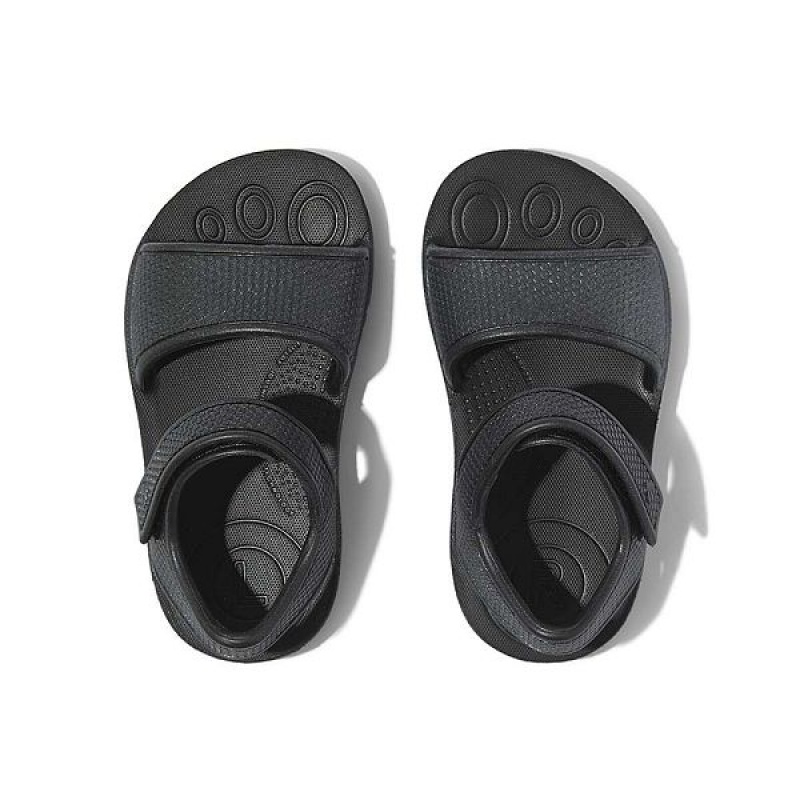 Black Kids' FitFlop Iqushion Toddler Shimmer Ergonomic Back-Strap Sandals | 389YFCAOG